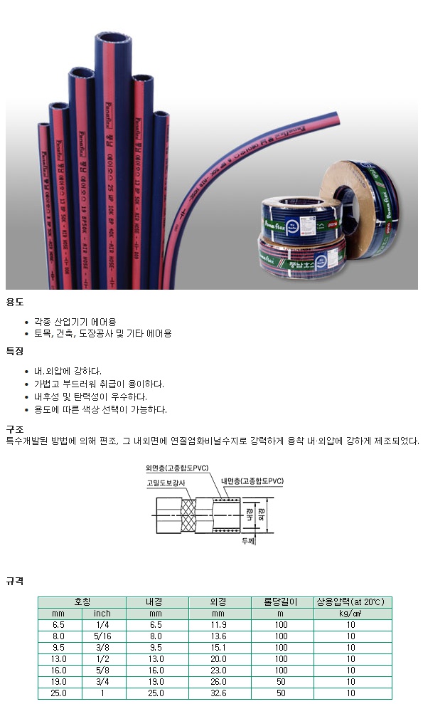 [포나후렉스]에어호스 상세내용 이미지